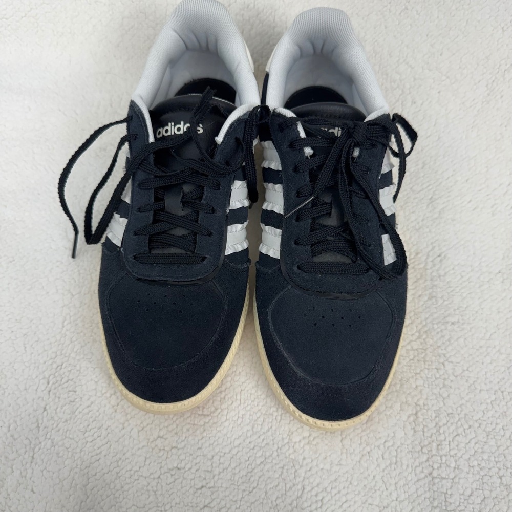 Adidas Cloudfoam Plus Sneakers Womens 6 Black White Suede‎ Low Top Shoes